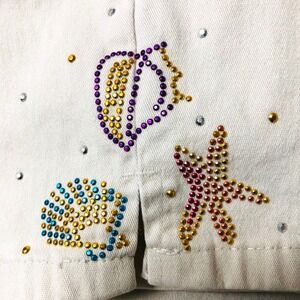 Quacker Factory Capri‎ Crop Pants Women's S Embellished Seashells Hi Rise J Pkts